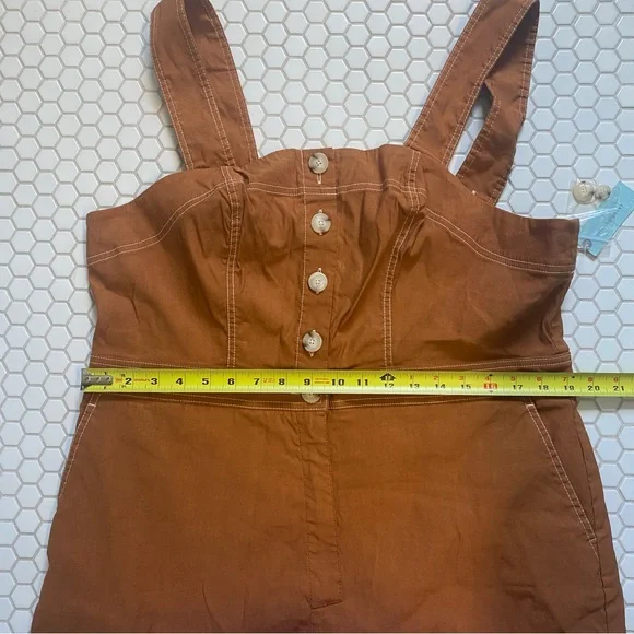 Portside Button-Front Jumpsuit by Maeve Anthro Brown Wide Leg Colette size 16W - Picture 7 of 11